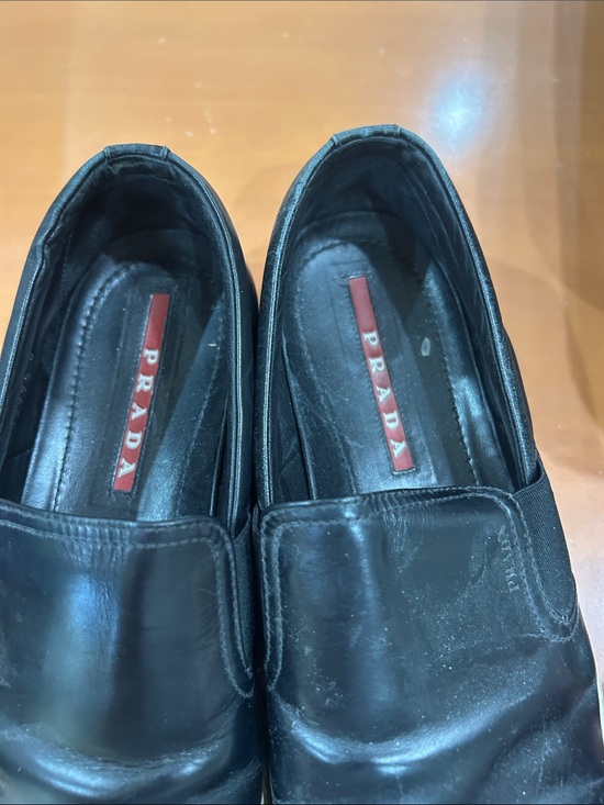 Prada Black Leather Slip-On Sneakers with Off-White Sole main image 7